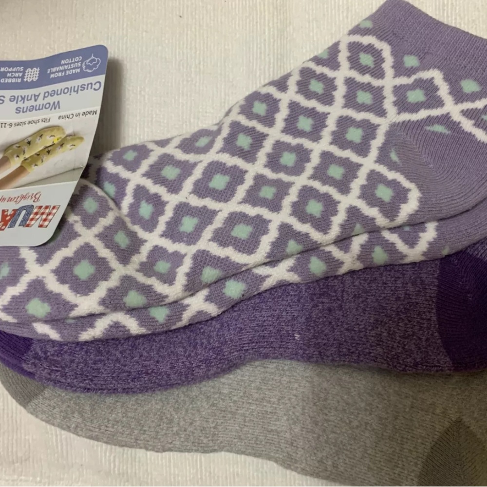 Muk Luks Women Cushioned Low Cut Ankle Socks Pack of 3 Lilac, Grey,Size 6-11,